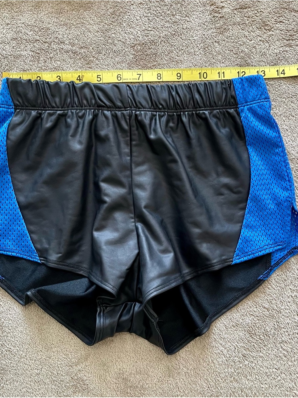 Men's Athletic Shorts, Faux Leather with mesh panels, medium - Picture 3 of 4